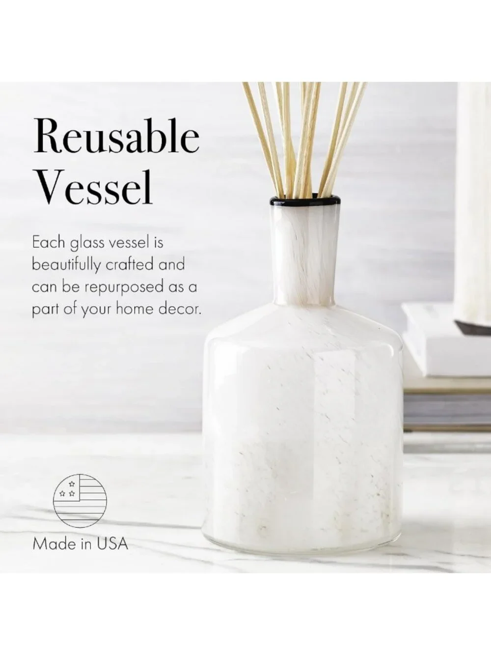 Champagne Reed Diffuser - 6 oz, Up to 3 Months Fragrance, Hand Blown Glass